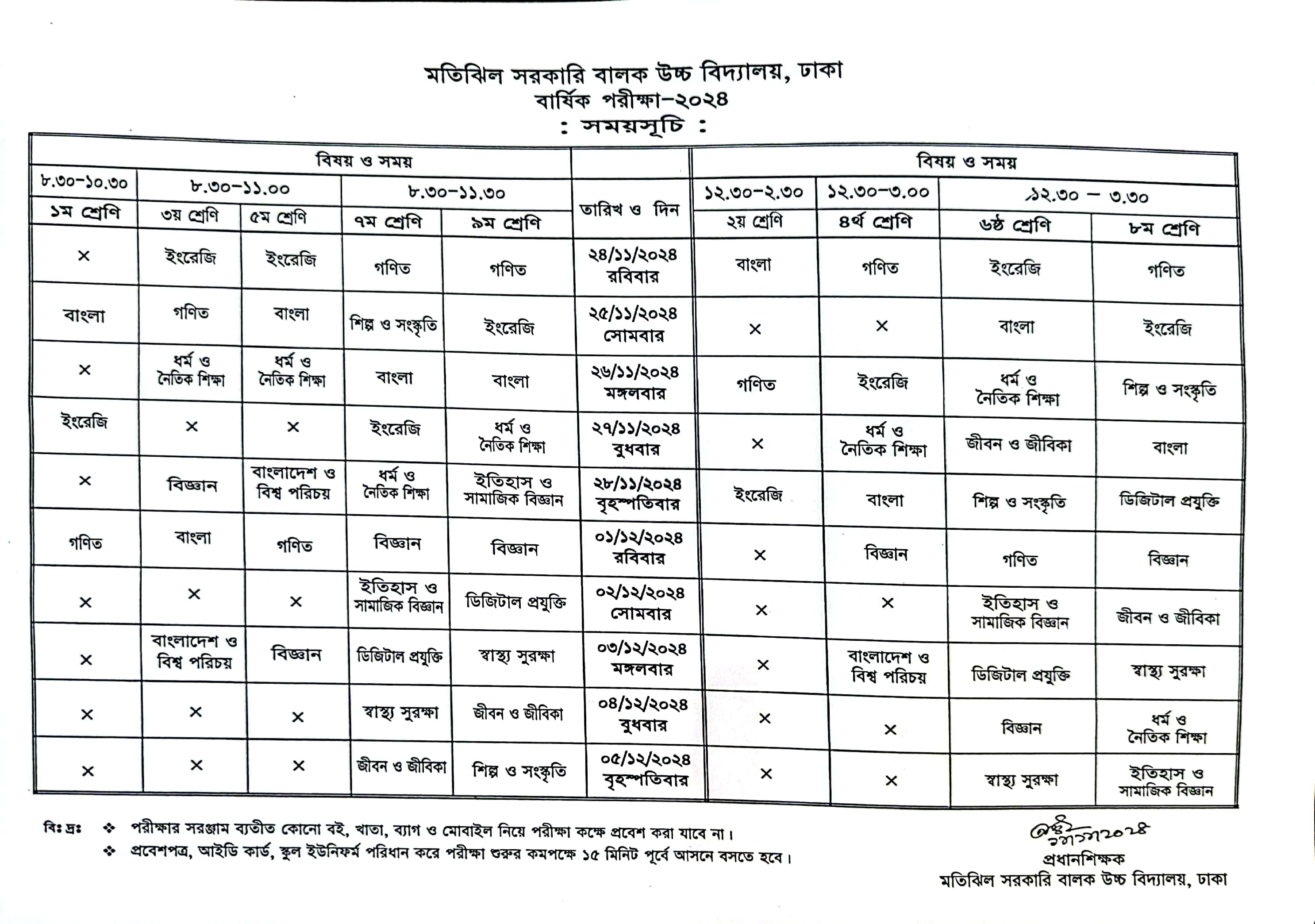 বার্ষিক পরীক্ষা-২০২৪ ( সময়সূচি )